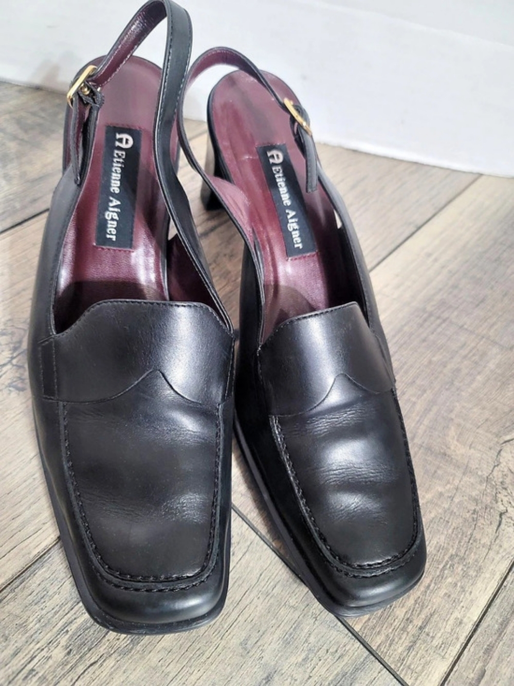 Etienne Aigner Ellie Leather Slingback Heels Black US 8.5M